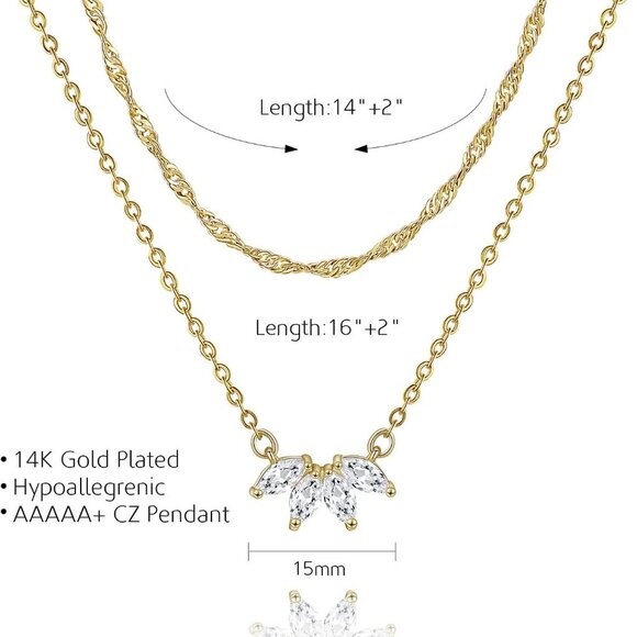 Dainty Gold Necklaces for Women Cubic Zirconia 14k Gold Plated Layered Necklaces - Picture 6 of 7